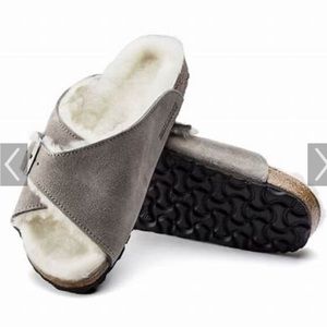 Birkenstock Arosa Suede + Shearling lined.  Size 38/US 7.  Color Stone Coin Gray